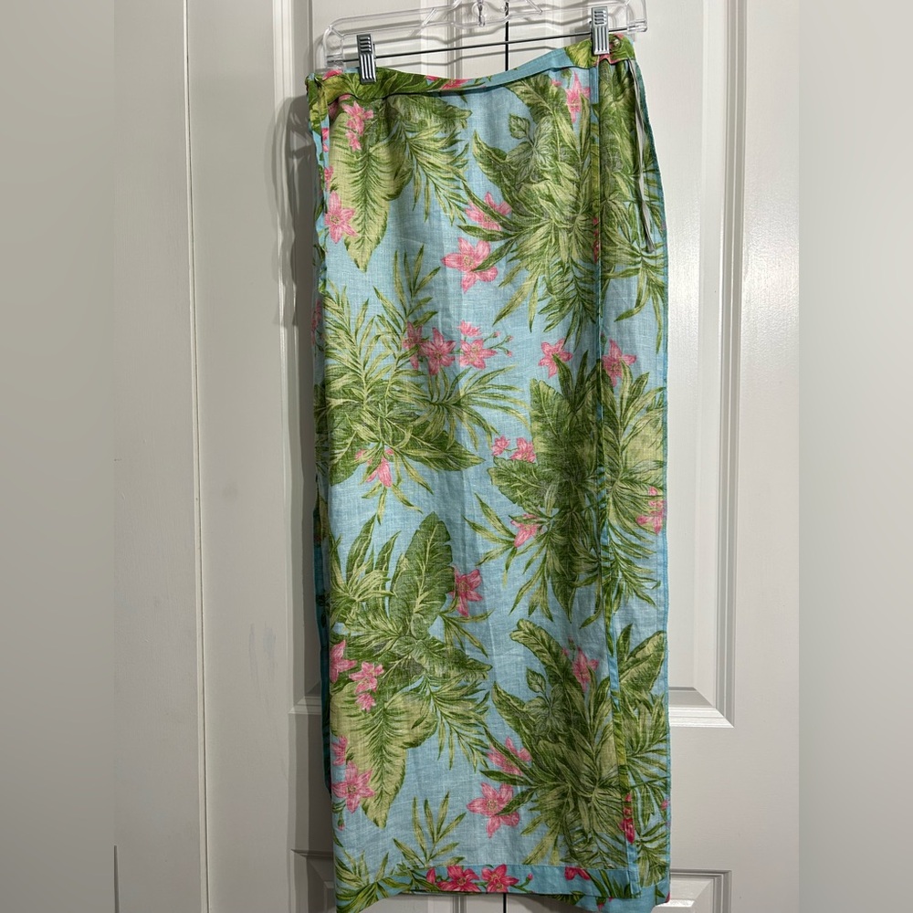 Vinatage Jones New York Floral Tropical Print Wrap Maxi Linen Skirt Size 4 - Picture 6 of 11